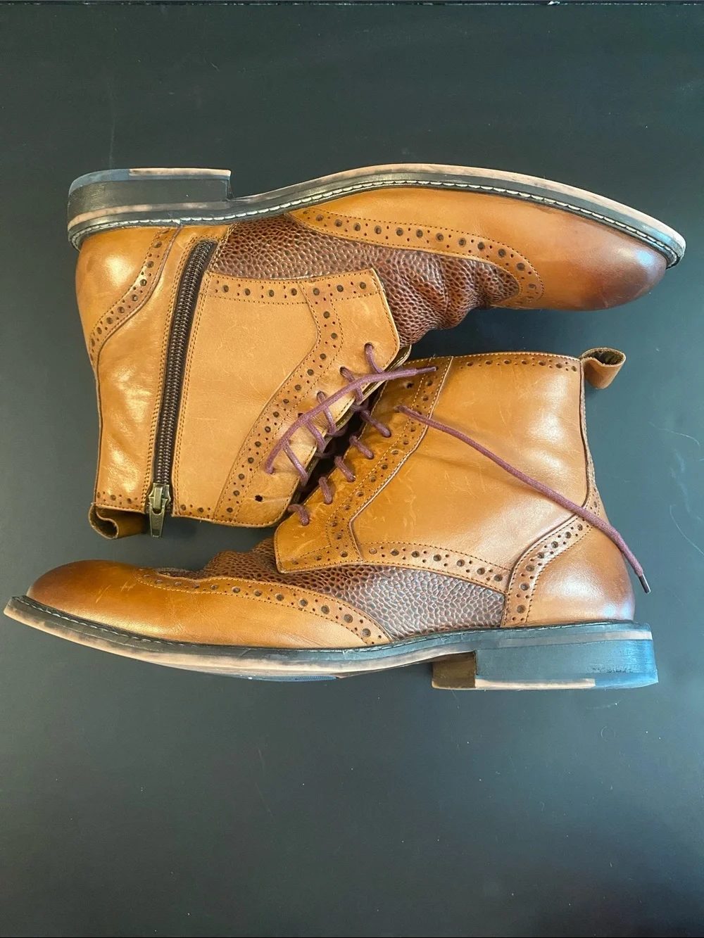 Thomas & Vine Men's Legend Wingtip Ankle Leather Boot Textured Detail Tan Sz 9